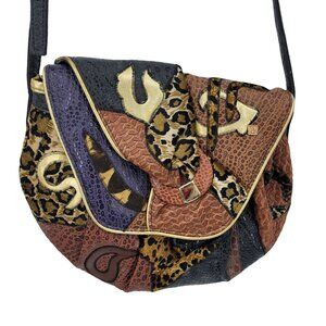 Vtg 80s Nas Bag Animal Patchwork Vegan Faux Leather Crossbody Purse Artsy